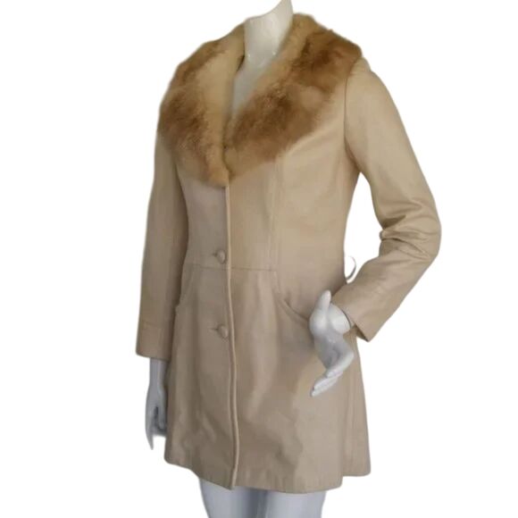 PETER CARUSO Leather Jacket/Coat, S, Tan Body, Fox Fur collar, Pockets - Picture 3 of 15